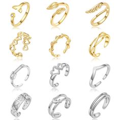 PRICES MAY VARY. Toe Rings for Women: You will get 12 pieces toe rings of various types in one order, such as heart toe ring, flower toe ring, cz toe ring, star toe ring and simple band toe ring. Mix color -- silver and gold plated to meet your changeful needs, great choice for summer beach foot jewelry. High Quality Material: These toe rings are made of high quality copper, These toe rings are made of high quality copper, copper material has good flexibility, is easy to adjust, and is not easy Summer Cocktail Party, Simple Band, Ring Flower, Cute Toes, Heart Flower, Knuckle Rings, Toe Ring, Foot Jewelry, Copper Material