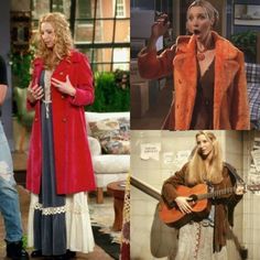 two women in different outfits and one is holding a guitar, the other has an orange coat