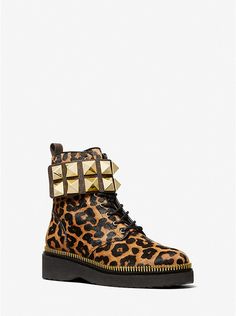 Haskell Studded Printed Calf Hair Combat Boot | Michael Kors Combat Boots Style, Buy Boots, Formal Loafers, Afro Punk, Combat Boot, Stylish Boots, Wedge Pumps, Fashion Victim, Shoe Fits