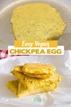 easy vegan chickpea egg recipe in a skillet with text overlay