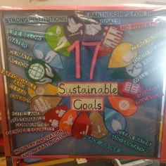 a bulletin board with the words'17 sustainable goals '