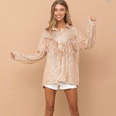 Brand: Blue B Sizes Available: S, M, L Sequin Fringe Button Up Button Up Blouse, Sequin, Button Down Shirt, Color Blue, Button Up, Womens Tops, Women Shopping, Blue, Color