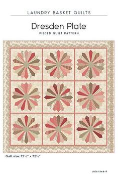 the finished quilt pattern is shown in red and beige, with an intricate flower design