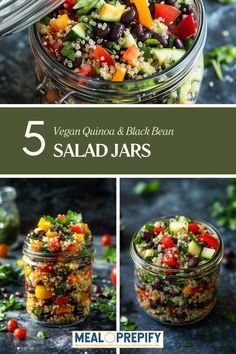 salad jars filled with vegetables and black beans are the perfect side dish for any meal