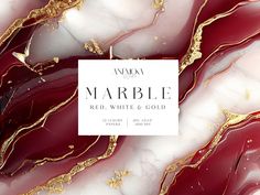 marble red, white and gold with the words i am marbele on it