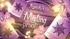 a purple and white photo with the words meeting proof written on it, surrounded by lights