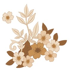 a bunch of flowers that are on top of each other in brown and white colors