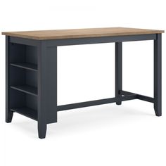 Complement your home’s simply relaxed sensibility with the Gesthaven counter height dining table. A dark blue hue offers a chic contrast to the natural wood tone, for a casual look that vibes with a variety of aesthetics. Built-in storage shelves keep kitchen and work accessories easily accessible. Whether you're sipping your morning coffee, settling in for dinner or working from home, this chair is smartly designed for everyday comfort and style.      Made with rubberwood solids, mango wood veneer and MDF substrate      Butcher block veneer top      Light natural mango wood finish with a dark slate blue      3 storage shelves      Seats up to 4      Assembly required      Estimated Assembly Time: 15 Minutes        Dimensions    Width: 60.00"  Height: 35.75"  Depth: 30.00"        Additiona Sewing Studios, Kids Desk Storage, Dark Slate Blue, Hanging Floor Lamp, Changing Table Dresser, Table Top Lamps, Crib Toddler Bed, Work Accessories, Counter Height Dining Table