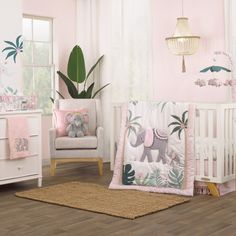 Turn your little girl’s nursery into a tropical paradise with our Tropical Princess crib set. It has everything you need to transform your little girl’s crib into topical fun with adorable palms and elephants. She will sleep surrounded of tropical flowers, palm trees and elephants. The crib set includes comforter, sheet, dust ruffle and storage organizer – the soft pink and sage color scheme will match most any little girl’s nursery décor. Princess Crib Bedding, Tropical Princess, Princess Crib, Elephant Jungle, Girl Nursery Themes, Girl Cribs, Girl Nursery Room, Dust Ruffle, Baby Room Design