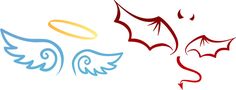 two different colored wings and an orange, blue, yellow and red design on a white background