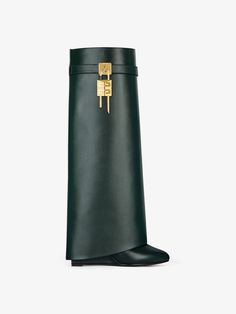 Shark Lock boots in leather - green forest | Givenchy US Shark Lock Boots, Shark Boots, Givenchy Shark, Givenchy Boots, Almond Toe Boots, Boot Collection, Heels Collection, Luxury Boots, Dream List