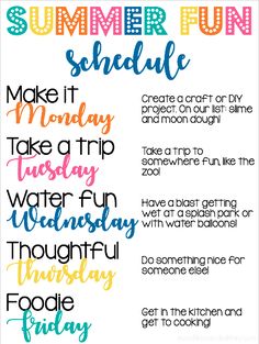 a printable summer fun schedule with the words, make it monday and take a trip