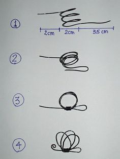 four different types of scissors are shown on a white sheet with blue lines and numbers