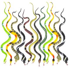 12 pack assorted snake streamers for party decoration or birthday favors, multicolored