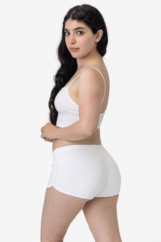 The Runner Short is an original top-selling classic. A classic running short silhouette featuring an elastic waistband and contrast piping. Made from 100% Cotton. | Interlock Running Shorts for Women in White/White Pipe, Size XS Fitted Athleisure Boxer Briefs For Loungewear, Sporty Seamless Short Boxer Briefs, Fitted Athleisure Pajama Shorts, Sporty Fitted Boxer Briefs For Loungewear, Sporty Stretch Pajama Shorts With Short Inseam, Fitted Short Boxer Briefs For Loungewear, Sporty Stretch Pajama Shorts, Fitted Loungewear Boxer Briefs, Sporty White Pajama Shorts