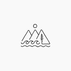 the mountains and trees are depicted in this minimal line art style logo, which is used for