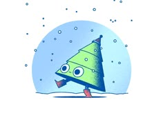 a green christmas tree with eyes on it's face and the words happy holidays