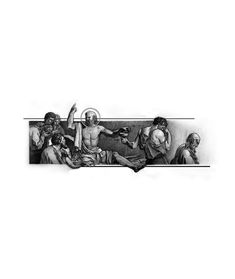 the last supper with jesus and other people in black and white, on a white background