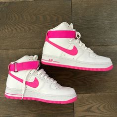 Nike High Top Afi’s With Pink Velcro And Swoosh *Worn A Few Times, Practically New. In Great Condition* Pink High-top Nike Air Force 1, Pink High-top Nike Air Force 1 For Sports, Pink High-top Nike Air Force 1 With Cushioned Footbed, Nike Air Force 1 High-top Pink With Cushioned Footbed, Nike High Top, Nike High Tops, Nike High, Shoes Nike, Womens Shoes Sneakers