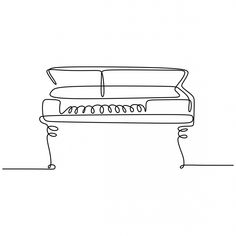 a black and white drawing of a couch with one arm extended to the other side