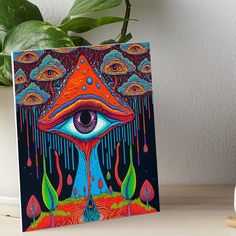 Professionally printed on firm, textured mat boards perfect for desks and shelves. Supplied with 3M velcro dots to easily affix to walls. Available in standard sizes. Whimsical Magic Mushroom Forest Third Eye Painting, Mushroom Canvas Painting, Trippy Mushroom Painting, Dmt Trip, Third Eye Art, Mushroom Paint, Pencil Drawings Of Animals, Mushroom Drawing, Mushroom Forest