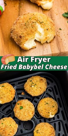 air fryer fried babybel cheese is shown in this collage