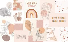 a collage of various images with words and flowers on them that say, good vibes only focus on the good