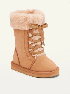 Old Navy Toddler Girls Faux-Suede Lace-Up Ugg Type Boots Tan Size 5, 6, 7, 8, 9, 10 or 11. They will come new in a bag (Old Navy don’t use boxes for shoes). Smoke & pet free home.  Product Details Soft-brushed faux-suede upper, with faux-fur cuff and top lining. Lace-up front. Cushioned foot bed. Textured EVA outsole. #765544 Materials & Care 100% synthetic materials Spot clean. Toddler Winter Clothes, Fall Toddler Outfits, Vampire Oc, Kids Winter Outfits, Old Navy Toddler Girl, Old Navy Kids, Toddler Girl Shoes