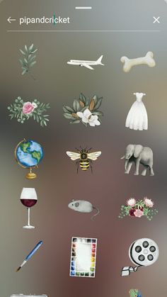 a bunch of stickers that are on the back of a cell phone, with flowers and animals