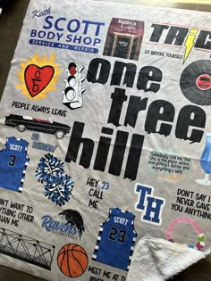 a poster with various sports related items on it and the words, one tree hill