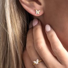 D A I N T Y ∙ B U T T E R F L Y ∙ E A R R I N G S The most unique jewelry you can find, the perfect gift for you or your loved one. W H Y ∙ Y O U 'L L ∙ L O V E ∙ I T• It's dainty and can be worn every day• A special piece you'll treasure for life• High-quality materials and attention to detail. • Tarnish-proof, Waterproof, and Hypoallergenic • Replacement Guarantee and Fade proof warranty D E T A I L S • Material: Available in The Highest Quality 18K Gold Vermeil, or 925 Silver• All our jewelry Minimalist Gold Earrings With Butterfly Charm, Tiny Butterfly Dainty Earrings, Dainty Yellow Gold Earrings With Butterfly Charm, Rose Gold Butterfly Charm Earrings For Gift, Dainty Yellow Gold Butterfly Earrings, Dainty Butterfly, Butterfly Earrings Gold, Butterfly Earrings, For Life