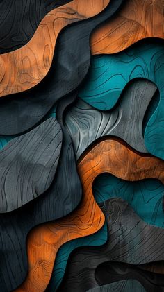 an abstract wood wall with different colors and shapes