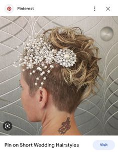 Short Undercut Updo Hairstyles, Wedding Hairstyles For Really Short Hair, Undercut Bridal Hair, Undercut Wedding Hair, Very Short Wedding Hair, Undercut Wedding Hairstyles, Pixie Bridal Hair, Undercut Updos