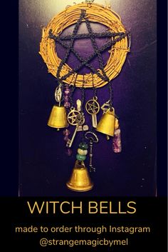 Witch bells is a combination of stones, bells, sticks, twigs and other trinkets to keep the evil spirits away. Various textures and designs in each one. Diy Boho Crafts To Sell, Boho Crafts To Sell, Witch Crystal Ball, Wicca Spells, Moon Room, Witch Balls, Handmade Broom