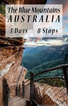 the blue mountains in australia with text overlay that reads, 3 days 8 stops