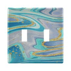 a blue and gold marble light switch cover