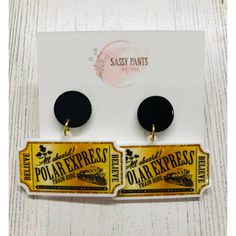 Super Cute Polar Express Earrings. New And Measure Approximately 1 X 2. Polar Express Golden Ticket, Believe Polar Express, Polar Express Train Ride, Polar Express Train, Sassy Pants, Golden Ticket, Dragonflies Design, Cute Rainbow, Polar Express