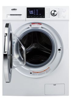 the front view of a washing machine with its door open