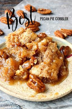 a plate with pecans and some kind of food on it