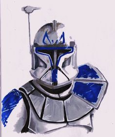 a drawing of a star wars character in blue and white colors with the number 4 on it's helmet