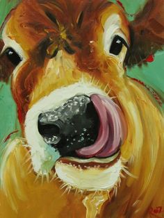 a painting of a dog with its tongue out