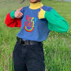 Kid Core Outfits, Y2k Aesthetic Fashion, Egirl Outfits, Rainbow Outfit, Aesthetic Hoodie, Rainbow Sweater, Y2k Aesthetic Outfits, Indie Outfits