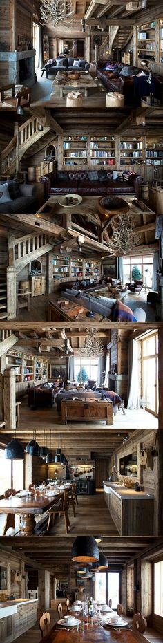 an image of a room that is made out of wood and has many pieces of furniture on it