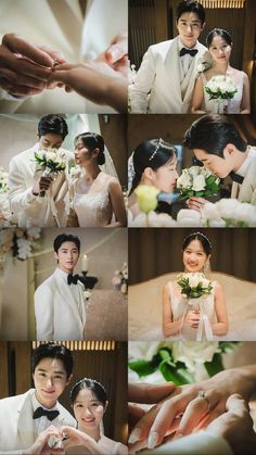 the bride and groom are getting ready for their wedding ceremony in this photo collage