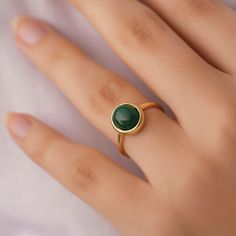 MALACHITE RING - GEMSTONE RING  Discover the timeless allure of our Malachite Gemstone Ring! Handcrafted with sterling silver, this Statement Ring boasts the vibrant energy of Malachite, making it a perfect Christmas Gift or an exquisite addition to your jewelry collection. The rich green hue of Malachite makes it a striking piece, sure to captivate Her heart. Elevate your style with this stunning Malachite Jewelry that exudes elegance and positive energy. Treat yourself or a loved one to this u Emerald Round Stone Gift Rings, Round Enamel Ring With Bezel Setting As Gift, Emerald Gift Ring, Emerald Ring With Round Stone For Gifting, Gift Emerald Ring, Green Enamel Round Ring For Weddings, Round Gemstone Enamel Ring Gift, Round Enamel Ring With Gemstone For Gift, Green Round Band Rings As A Gift