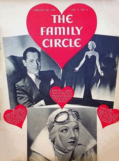 the family circle magazine cover with an image of a man and woman in heart shapes