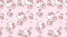 hello kitty wallpaper in pink and white with lots of bows on the bottom half