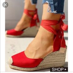 L.K Maureen Red Espadrille New In Box With Dust Bag Red Lace-up Heels For Summer, Casual Red Heels For Vacation, Red Ankle Strap Casual Heels, Red Casual Ankle Strap Heels, Casual Red Heels With Ankle Strap, Casual Red Ankle Strap Heels, Lk Bennett Shoes, Red Espadrilles, Wedges Shoes