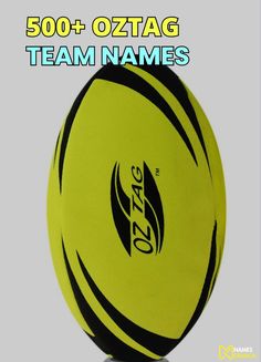 a yellow and black soccer ball with the words team names on it's side