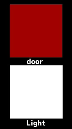 red and white color scheme with the words door, light, and dark on it